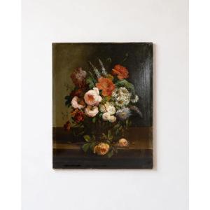 19th-century French Painting, Oil On Canvas, Signed Gérard Buysen – Bouquet Of Flowers