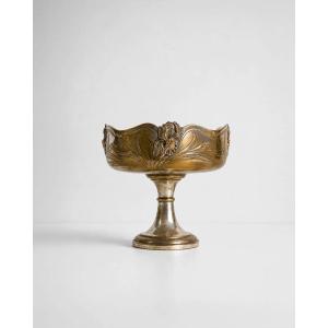 French Art Nouveau Planter In Silver-plated Metal With A Relief Iris Design, Circa 1900–1910