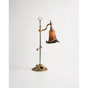 Adjustable Art Nouveau Desk Lamp, Muller Frères Lunéville – Marbled Art Glass, Circa 1900