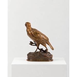 Alfred Dubucand (1828-1894), perdrix en bronze à patine brune et dorée, sculpture animalière
