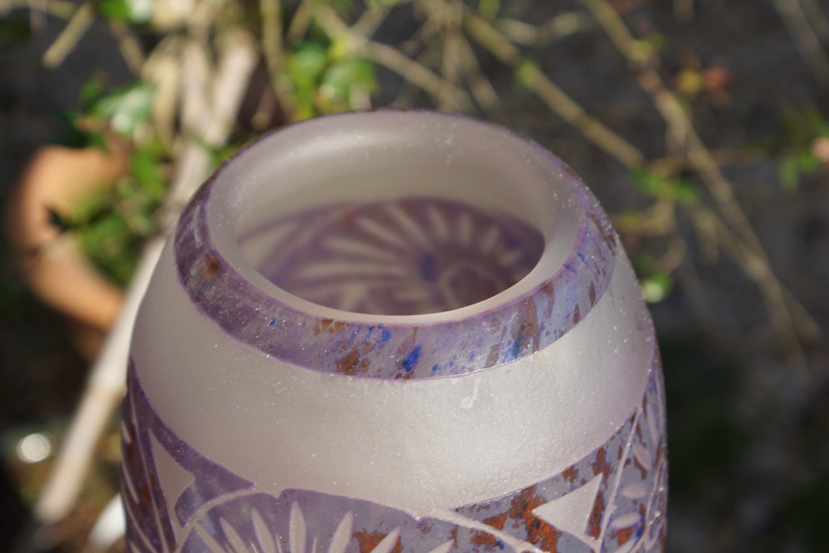 Vase "Charder-Le verre Français" Décor "Ancolies"-photo-3