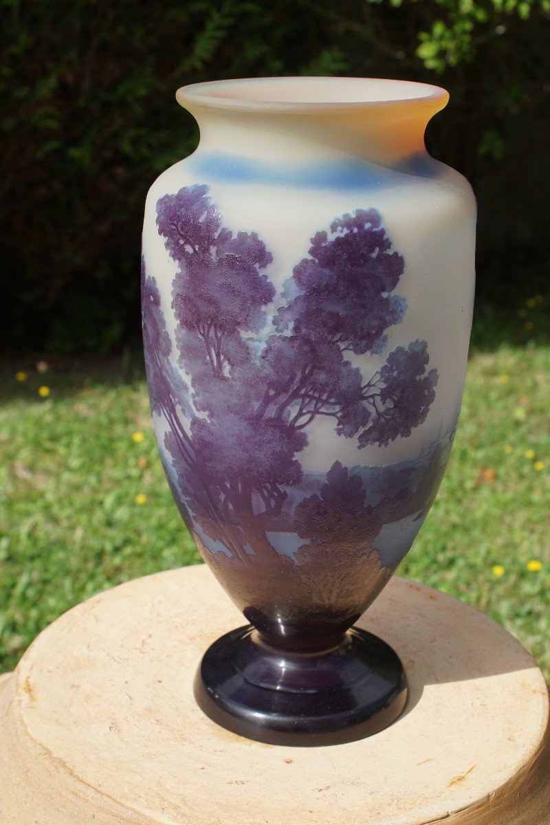 Gallé Vase With Lake Landscape Decor-photo-2