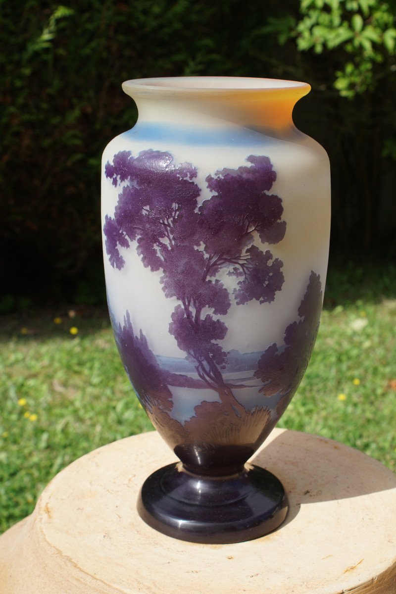 Gallé Vase With Lake Landscape Decor-photo-3