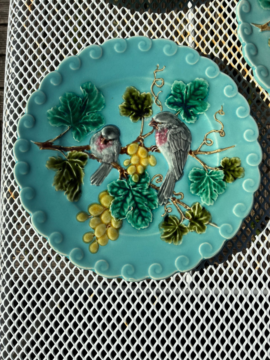 Set Of 6 Sarreguemines Barbotine Plates-photo-3