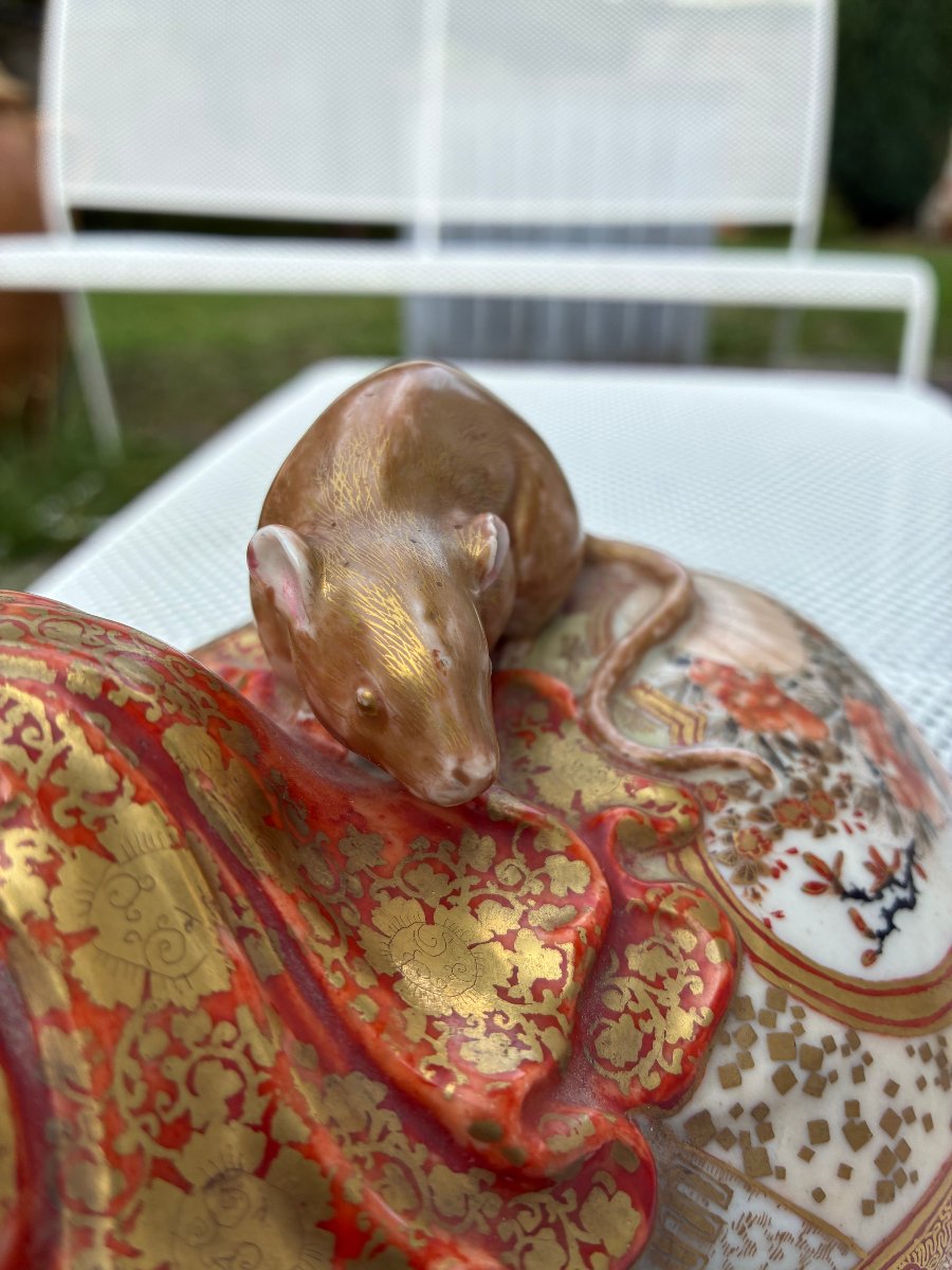 Rare boîte à rat/souris en céramique de SATSUMA, ère Meiiji (1868-1912)-photo-2