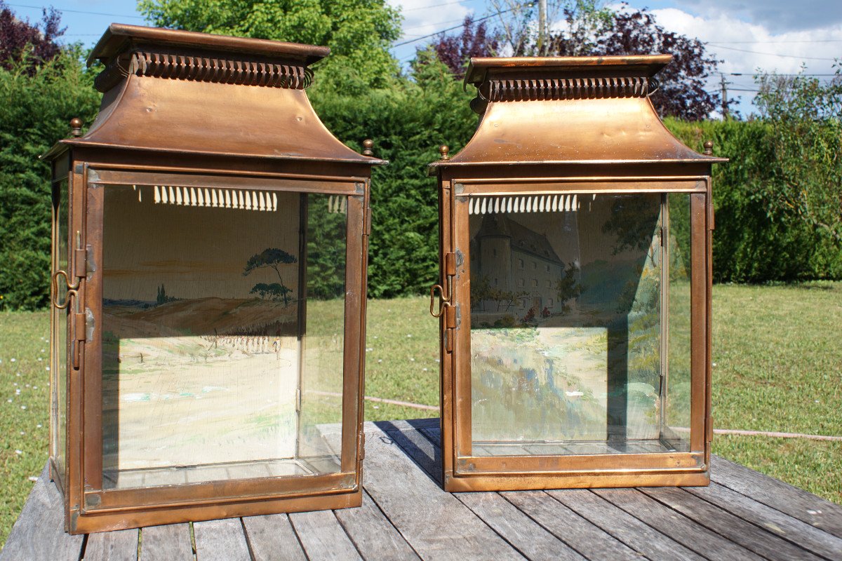 Belle Paire De Lanternes En Cuivre