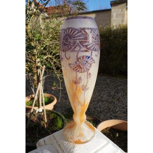 Vase "Charder-Le verre Français" Décor "Ancolies"