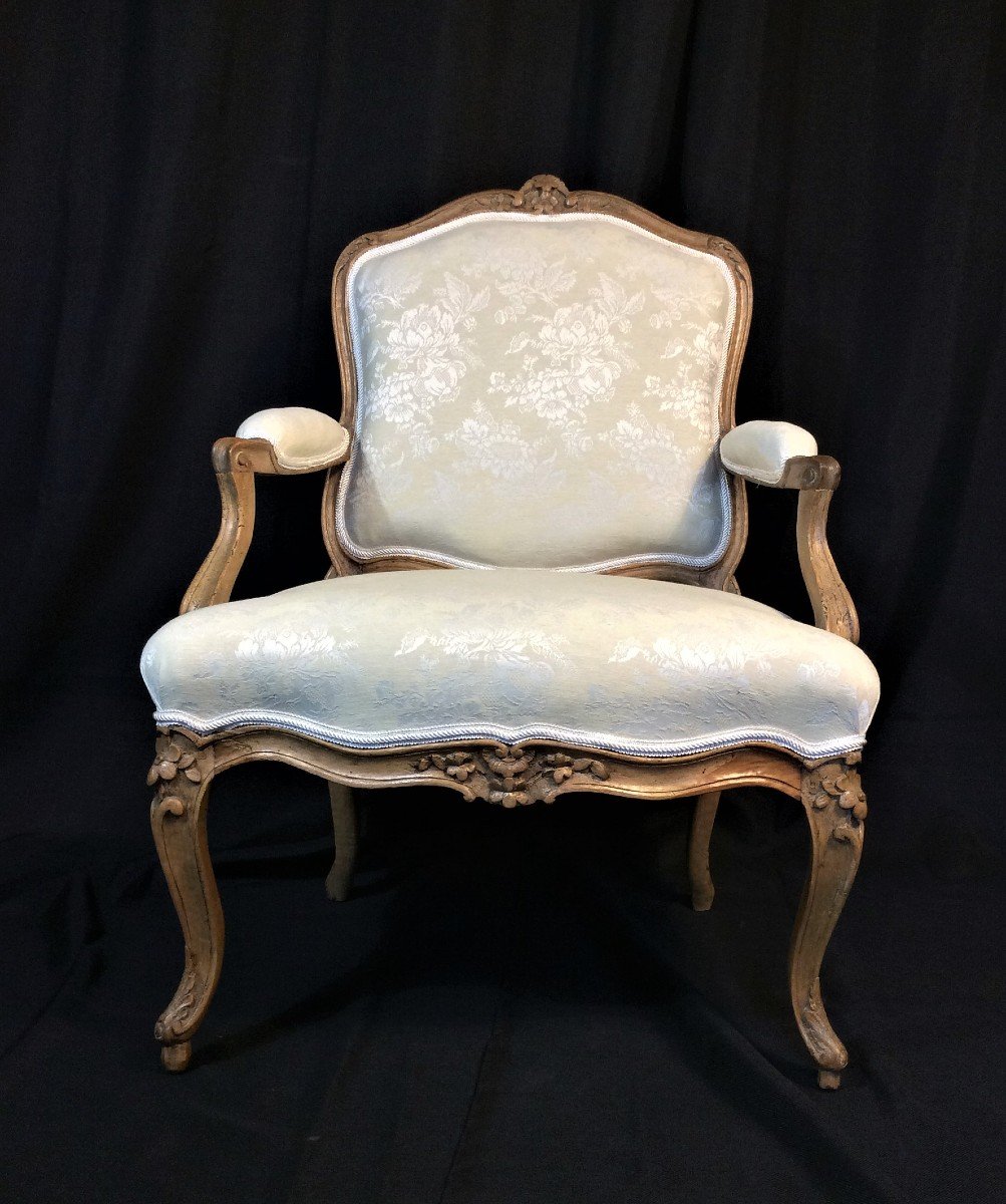 Estampillé C. L. Burgat - Splendide Fauteuil Dit A La Reine En Noyer - Epoque Louis XV-photo-3