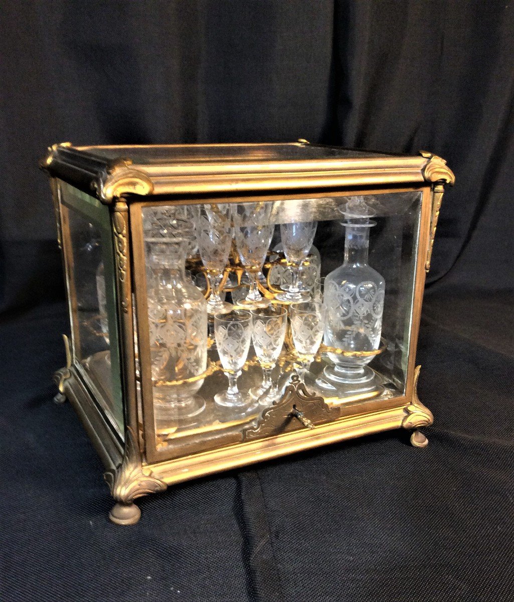 Liquor Cellar In Beveled Glass - Full Engraved Crystal Service - Late 19th Century-photo-2