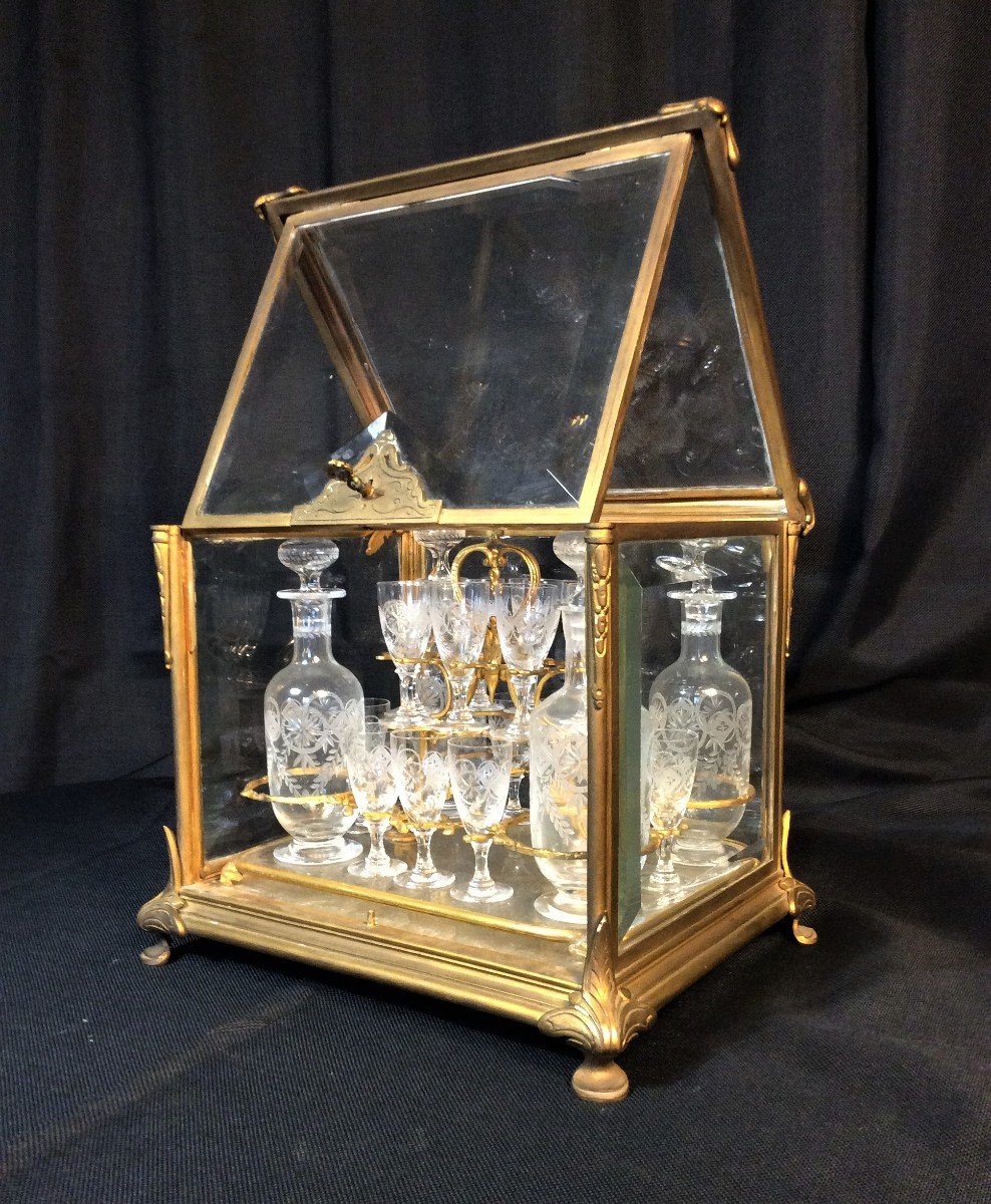 Liquor Cellar In Beveled Glass - Full Engraved Crystal Service - Late 19th Century-photo-4