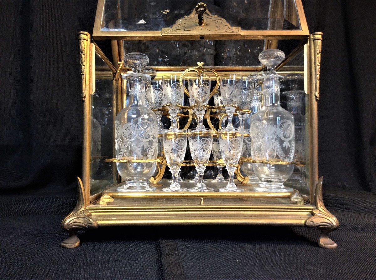 Liquor Cellar In Beveled Glass - Full Engraved Crystal Service - Late 19th Century-photo-1