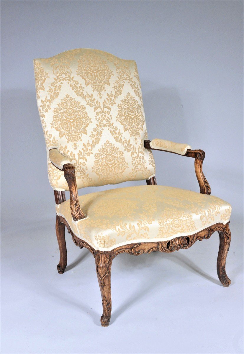 Estampillé Cresson L' Ainé - Rare Fauteuil Régence A Dossier Plat - Début 18ème 
