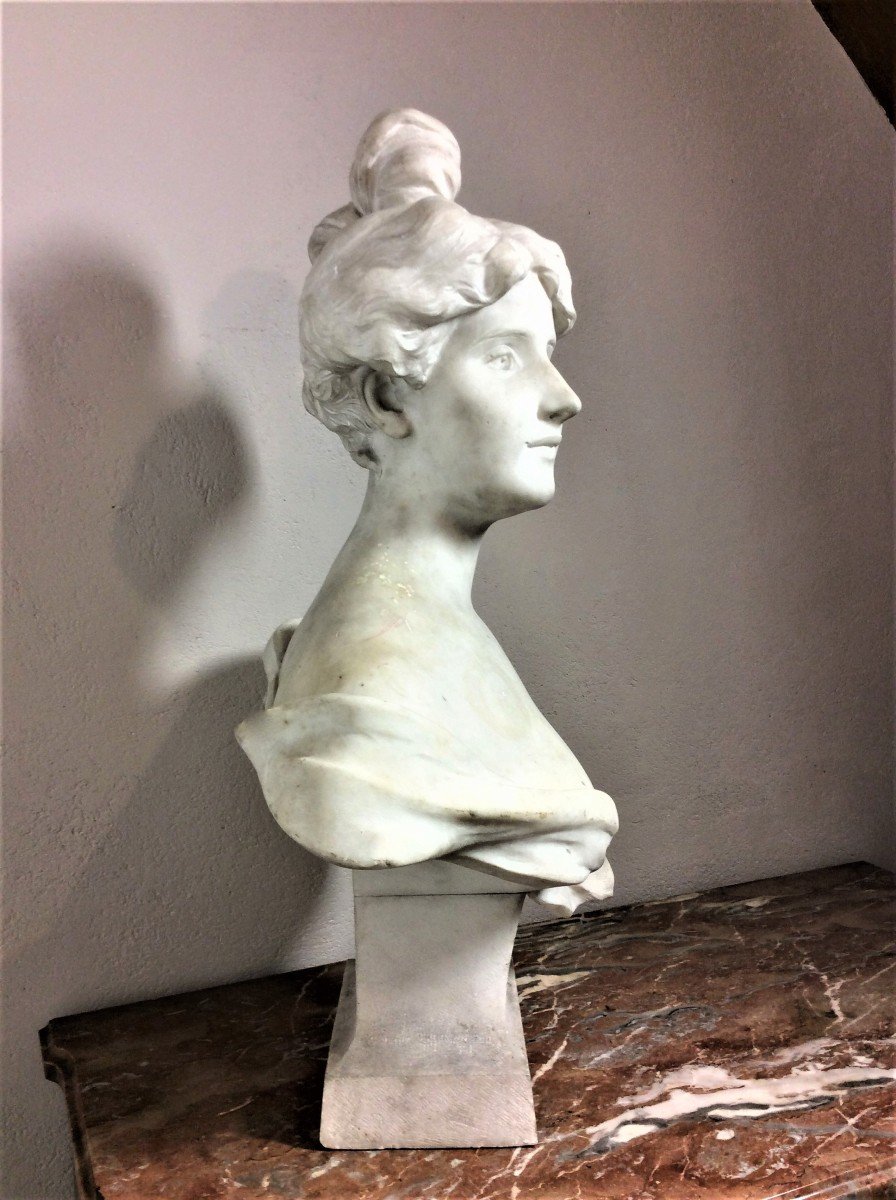 Georges Van Der Straeten - Bust Of A Woman In  Marble - Art Nouveau-photo-1