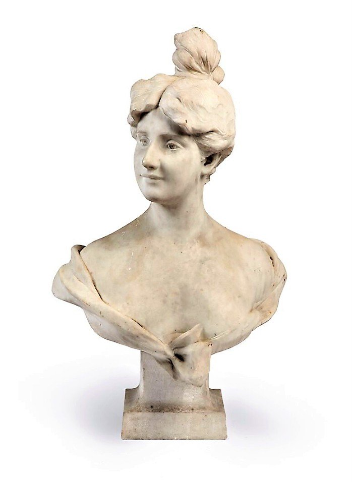 Georges Van Der Straeten - Bust Of A Woman In  Marble - Art Nouveau