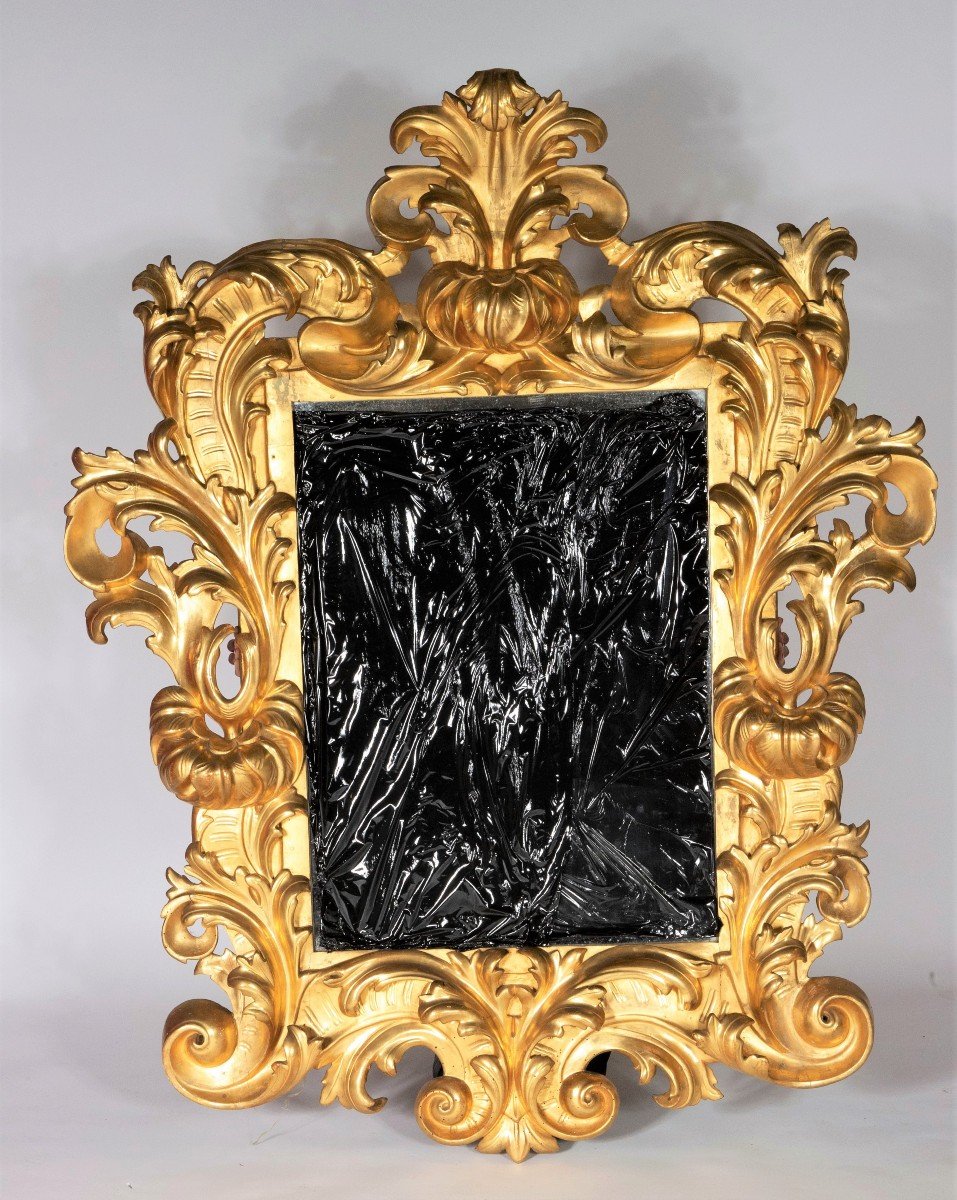 Beau Miroir Italien En Bois Doré - Epoque XIXème-photo-2