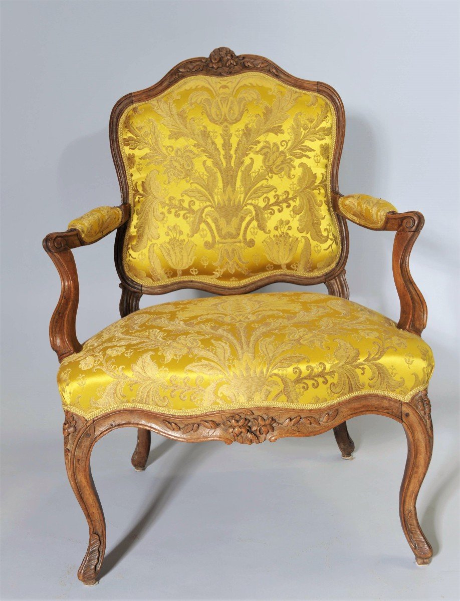 Stamped Nogaret A Lyon - Beautiful Armchair With Flat Backrest - Louis XV Period-photo-2