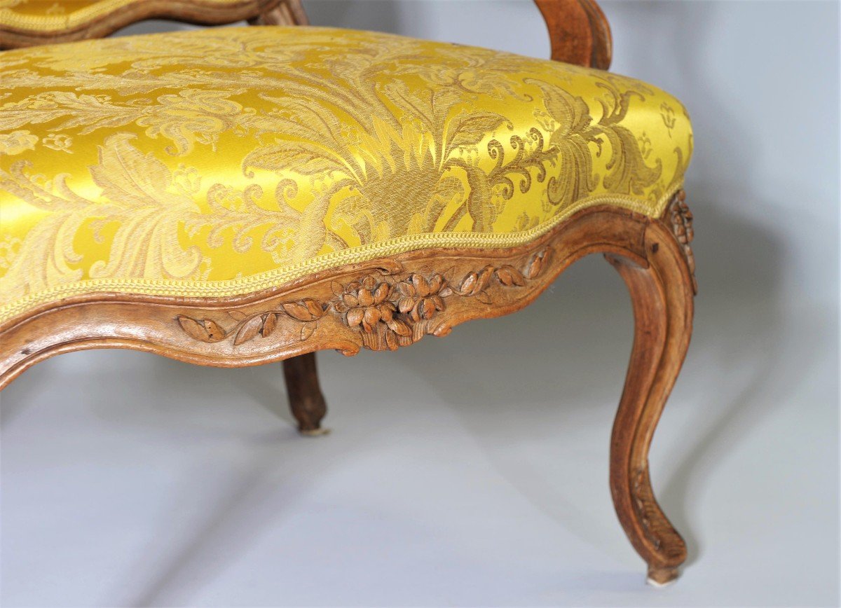 Stamped Nogaret A Lyon - Beautiful Armchair With Flat Backrest - Louis XV Period-photo-3