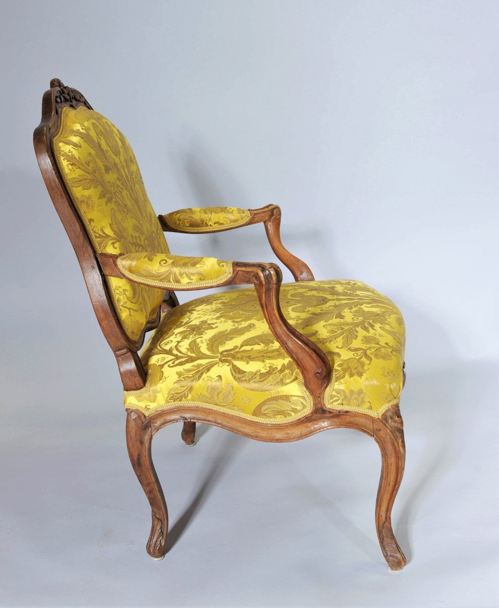 Stamped Nogaret A Lyon - Beautiful Armchair With Flat Backrest - Louis XV Period-photo-4
