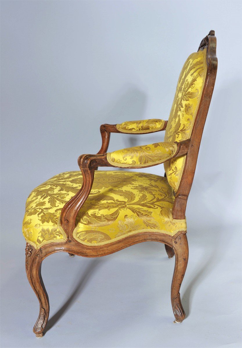Stamped Nogaret A Lyon - Beautiful Armchair With Flat Backrest - Louis XV Period-photo-2