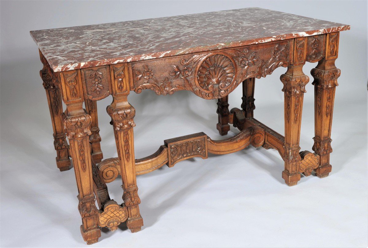 Belle Table De Milieu  Louis XIV Ou Table De Gibier En Chêne Mouluré Et Sculpté - Fin 18ème-photo-2