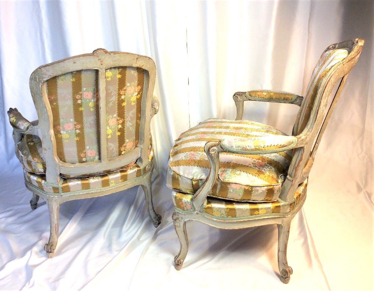 Stamp Of E. Meunier - Beautiful Pair Of Armchairs In Cream Lacquered Wood - Louis XV Period-photo-2