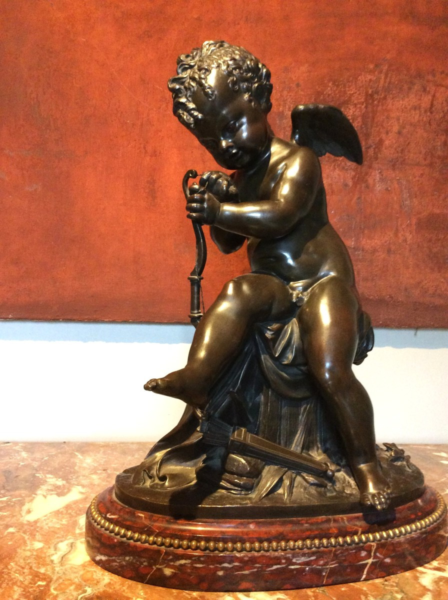 Angel With A Bow - Bronze By Lemire - 19th Century-photo-2