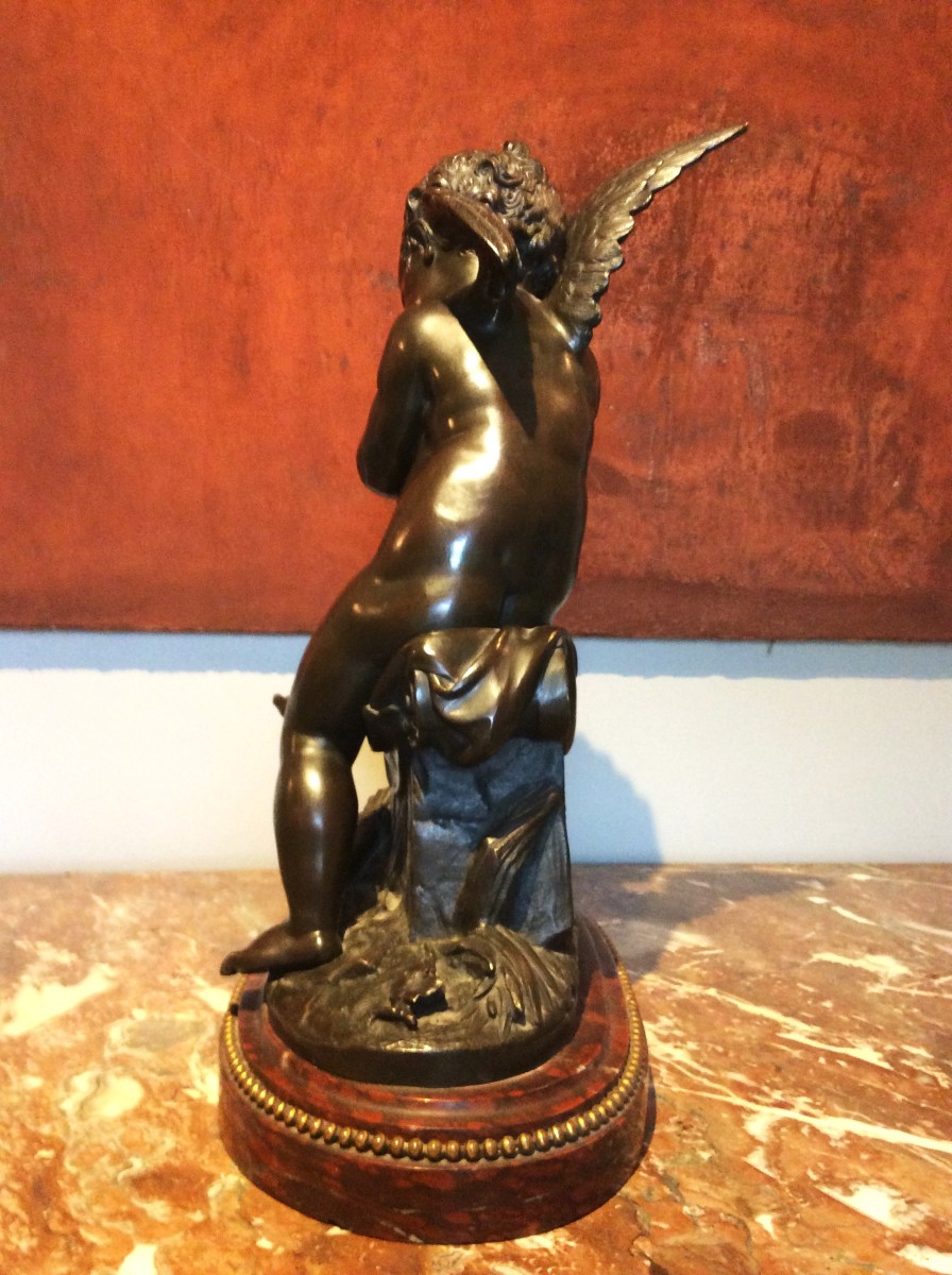 Angel With A Bow - Bronze By Lemire - 19th Century-photo-2