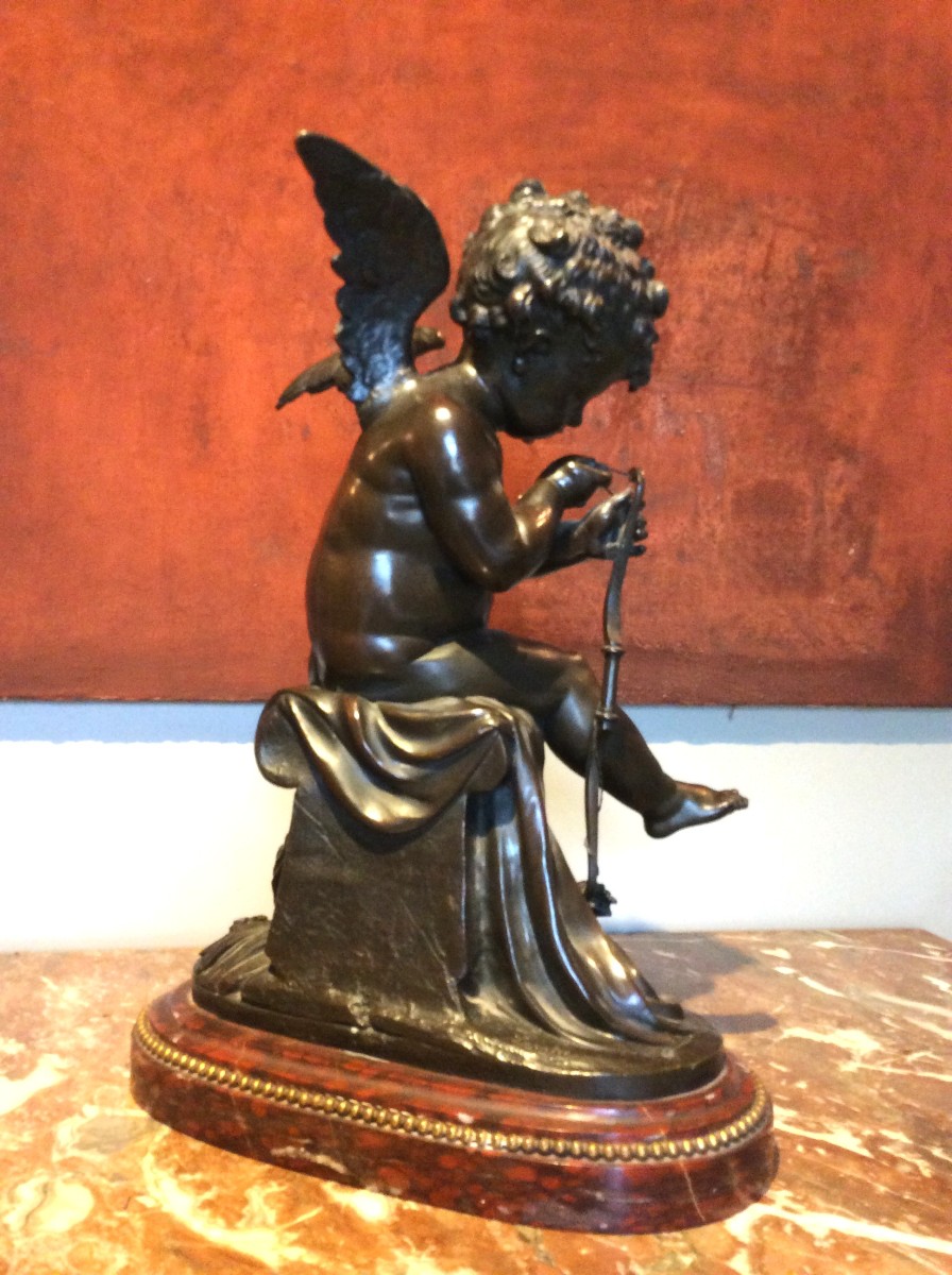 Angel With A Bow - Bronze By Lemire - 19th Century-photo-3