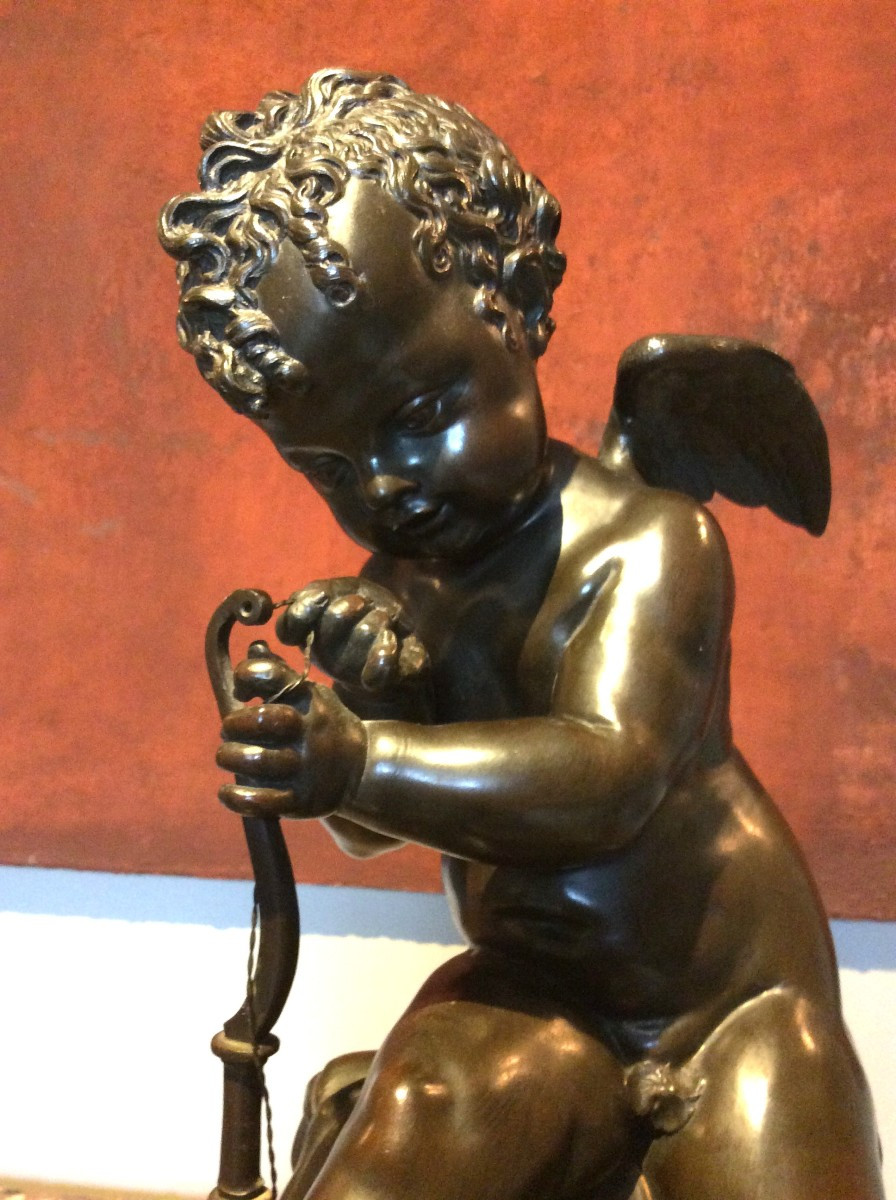 Angel With A Bow - Bronze By Lemire - 19th Century-photo-4