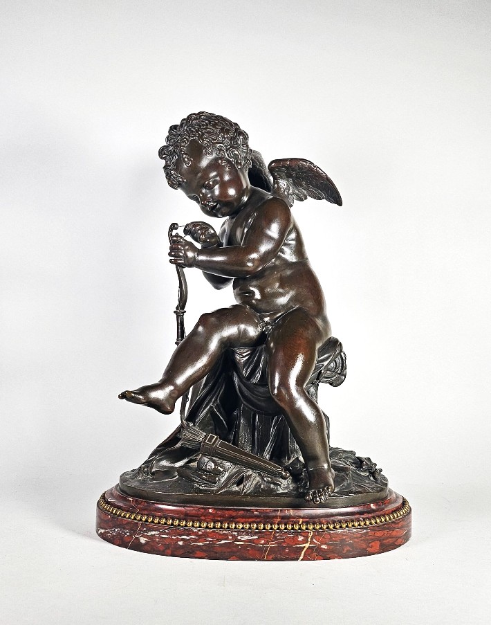 Angel With A Bow - Bronze By Lemire - 19th Century