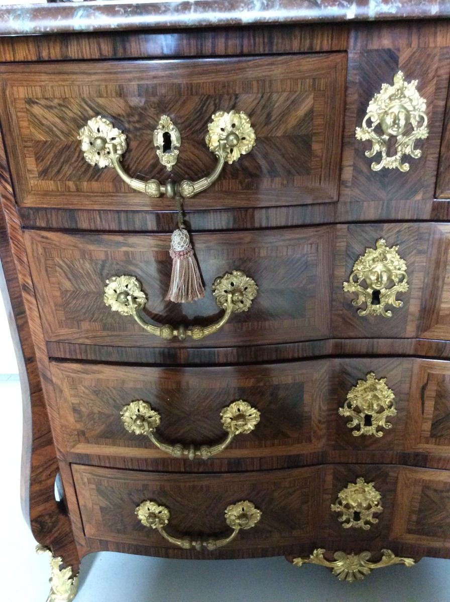 Belle Commode Mazarine En Marqueterie De Palissandre - Epoque Régence-photo-4