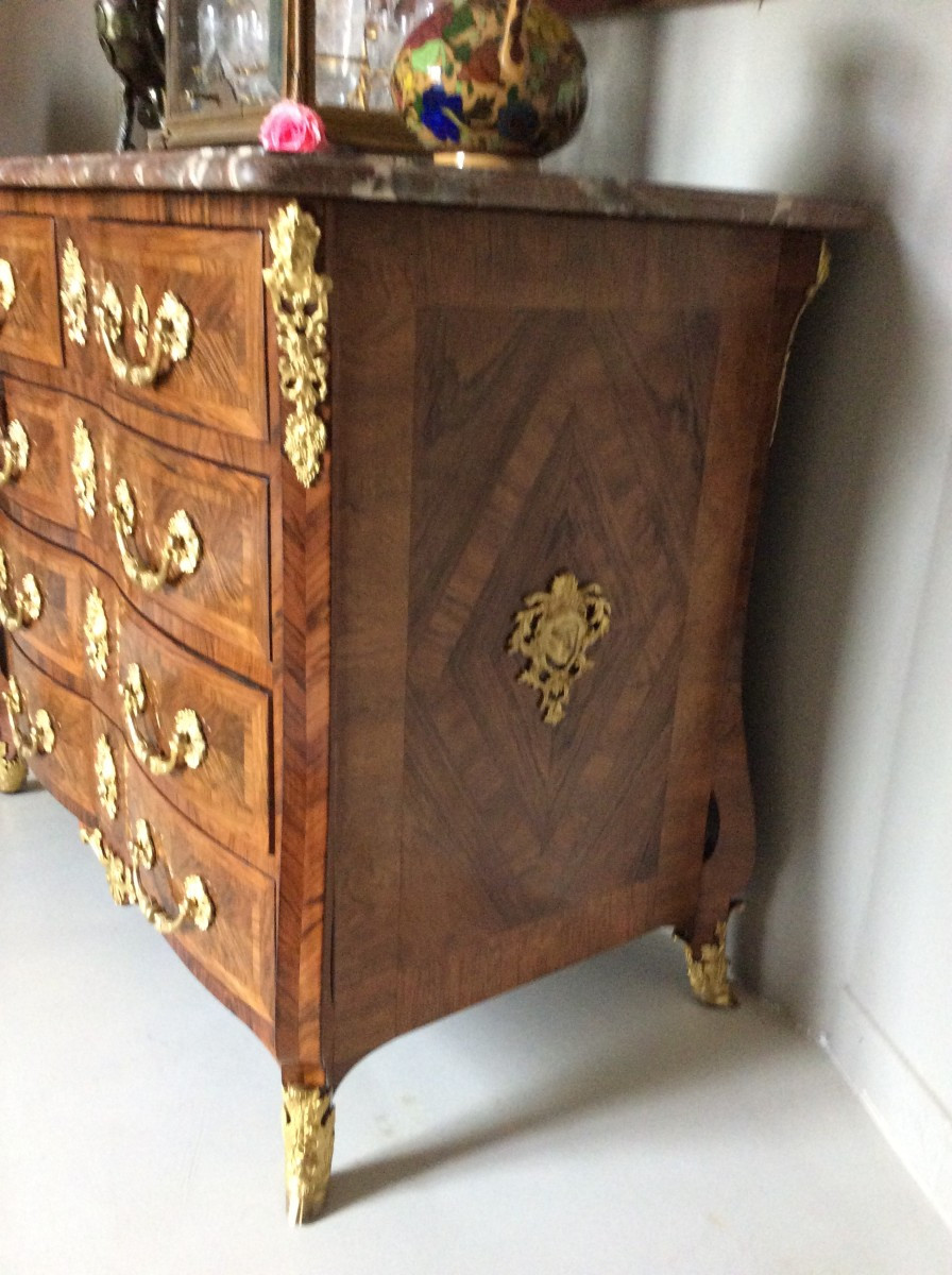 Belle Commode Mazarine En Marqueterie De Palissandre - Epoque Régence-photo-2