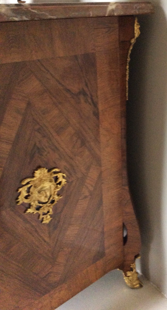 Belle Commode Mazarine En Marqueterie De Palissandre - Epoque Régence-photo-3