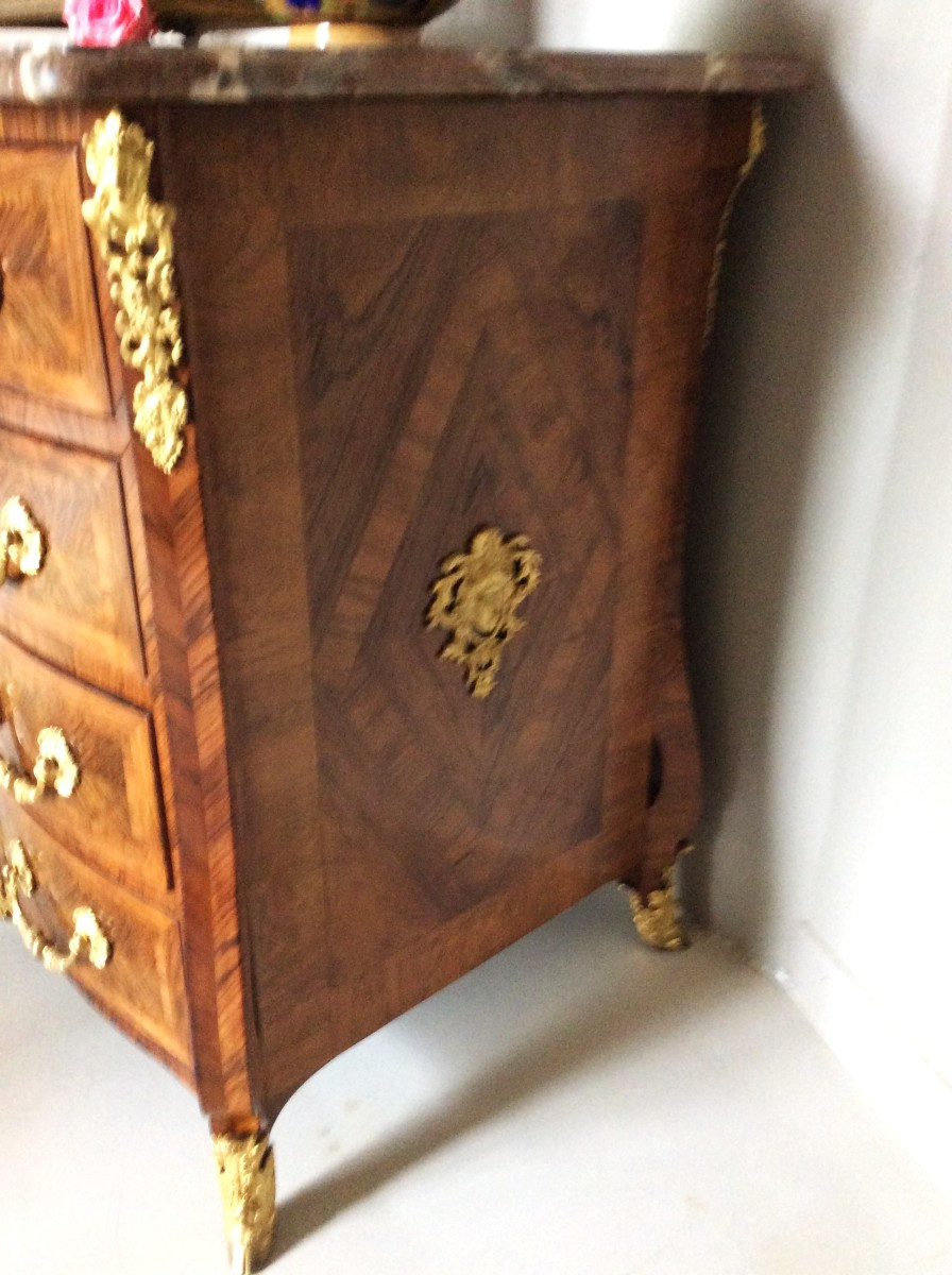 Belle Commode Mazarine En Marqueterie De Palissandre - Epoque Régence-photo-4