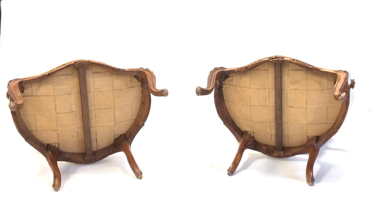 Stamped "nogaret A Lyon" – Pair Of Armchairs In Natural Wood – Louis XV Period-photo-1