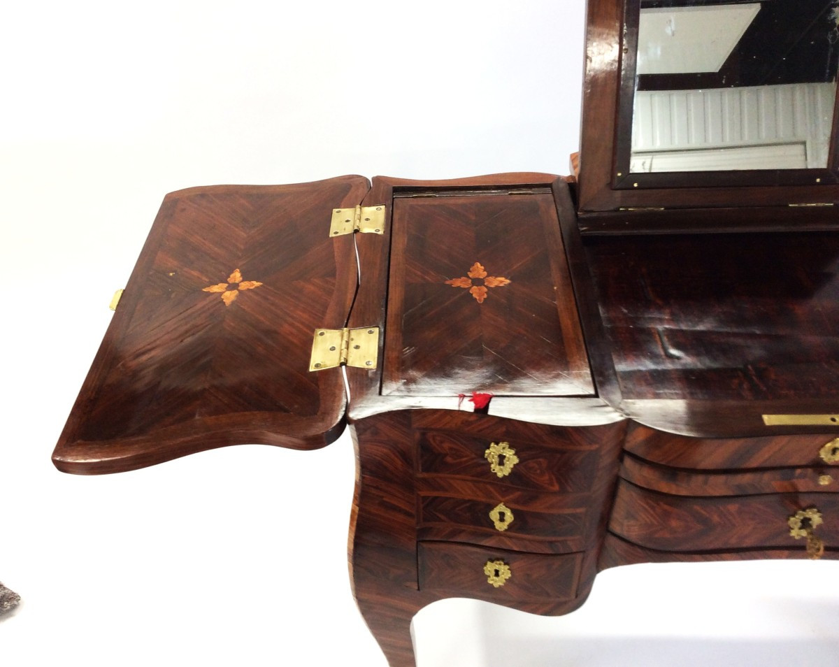 Estampillée HANSEN - Coiffeuse Louis XV en bois de violette - Epoque XVIII-photo-4