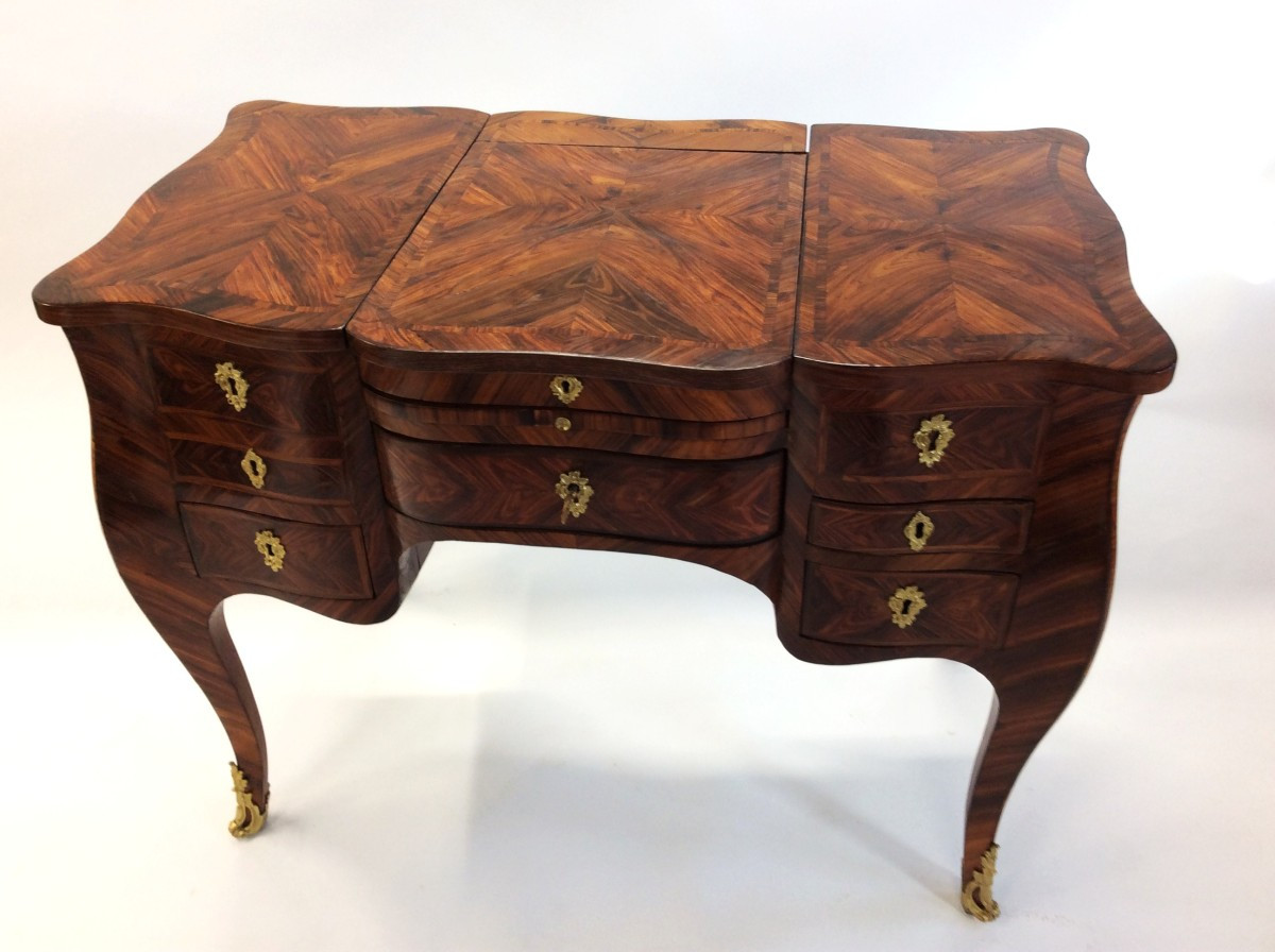 Estampillée HANSEN - Coiffeuse Louis XV en bois de violette - Epoque XVIII-photo-7