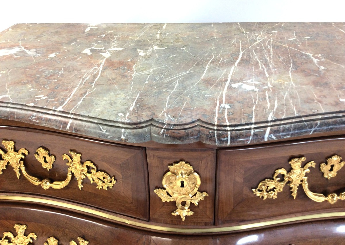 Estampillée F. Lieutaud - Superbe Commode Tombeau En Satiné Et Amarante – Epoque Régence-photo-4
