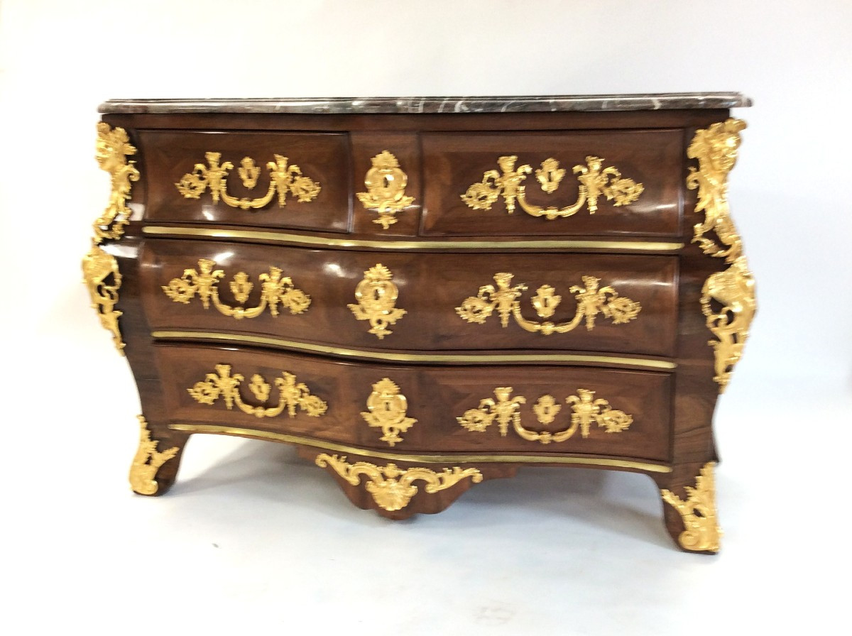 Estampillée F. Lieutaud - Superbe Commode Tombeau En Satiné Et Amarante – Epoque Régence-photo-6