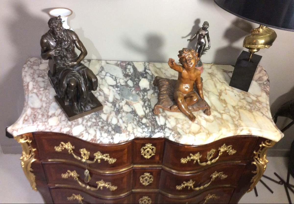 Splendid Violet Wood Inlaid Chest Of Drawers - Early Louis XV Period-photo-4