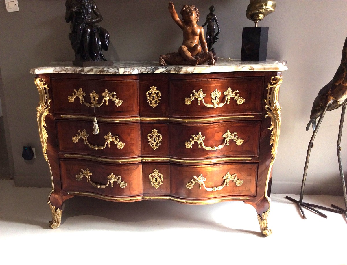 Splendid Violet Wood Inlaid Chest Of Drawers - Early Louis XV Period-photo-5