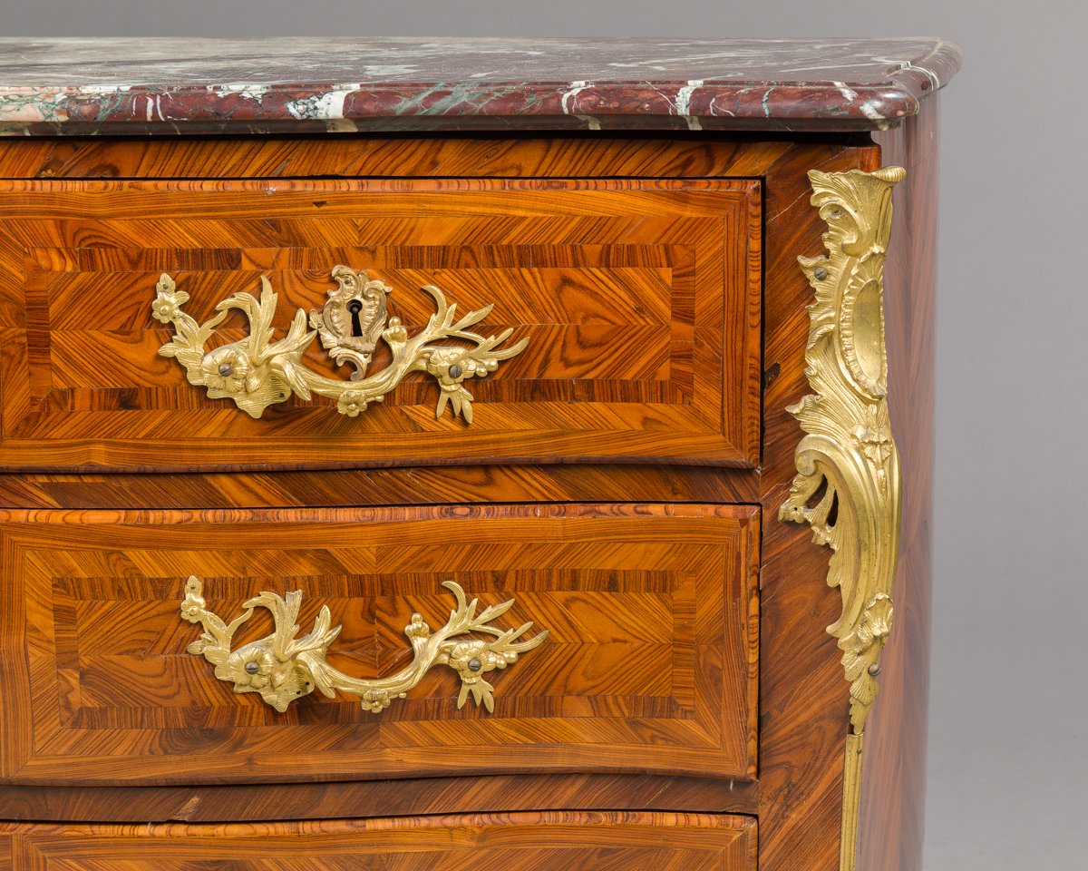 Stamped “etienne Doirat” – Regency Chest Of Drawers With Central Projecting Panel – Regency Period-photo-3