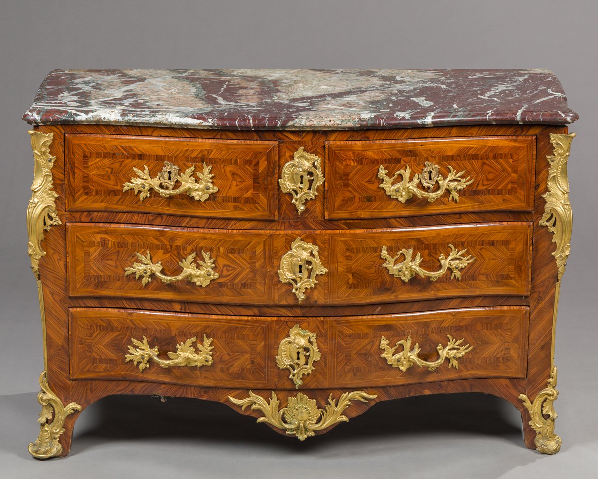 Stamped  E.  Doirat – Regency Chest Of Drawers With Central Projecting Panel – Regency Period-photo-2