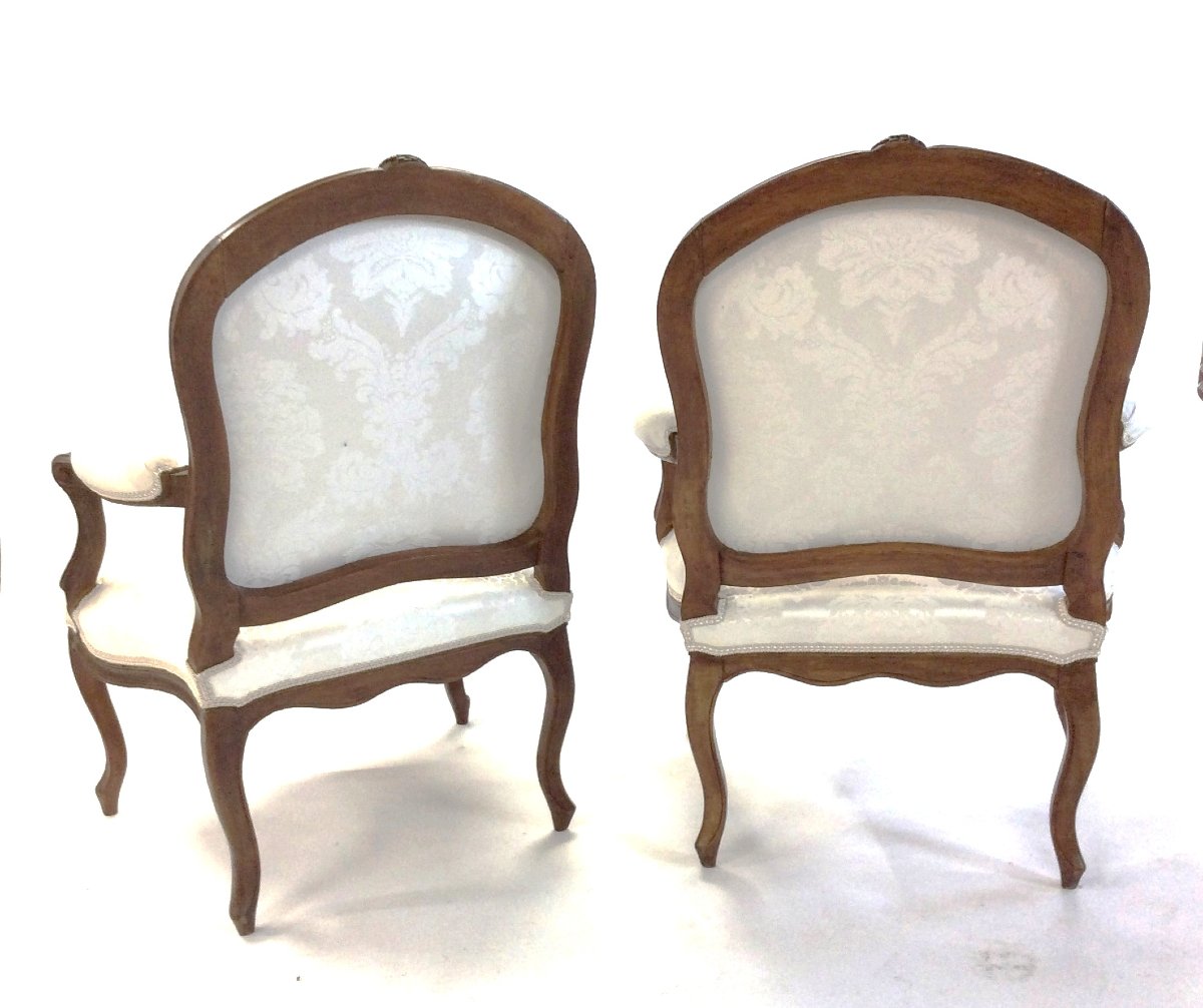 Stamped "avisse" - Pair Of Louis XV Armchairs In Walnut - Louis XV Period-photo-3