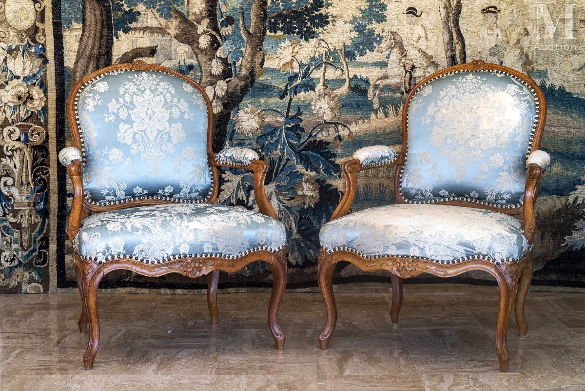 Stamped "avisse" - Pair Of Louis XV Armchairs In Walnut - Louis XV Period-photo-5