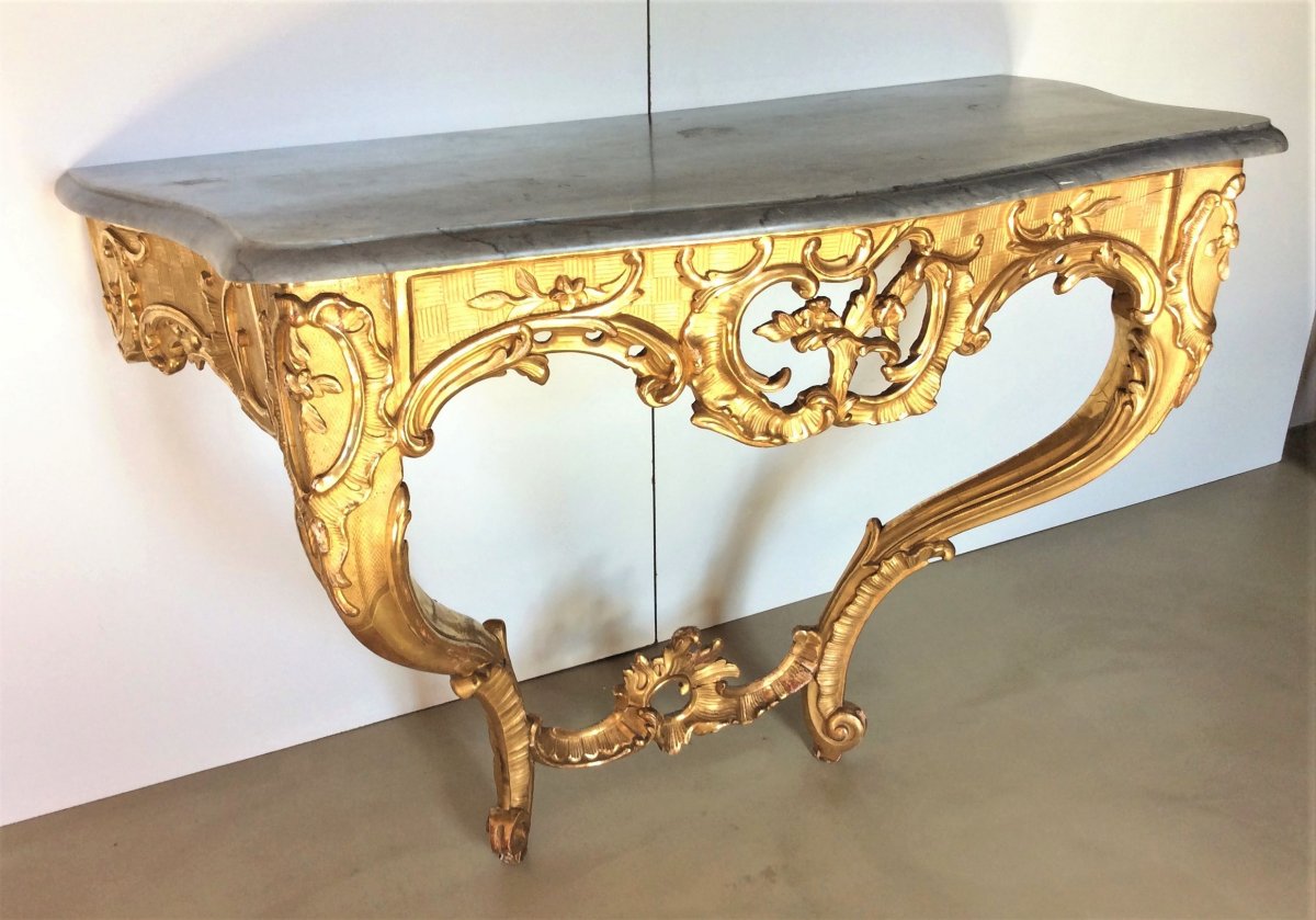  25% Discount  - Console Curved Wood Molded And Carved - 18th Century-photo-2