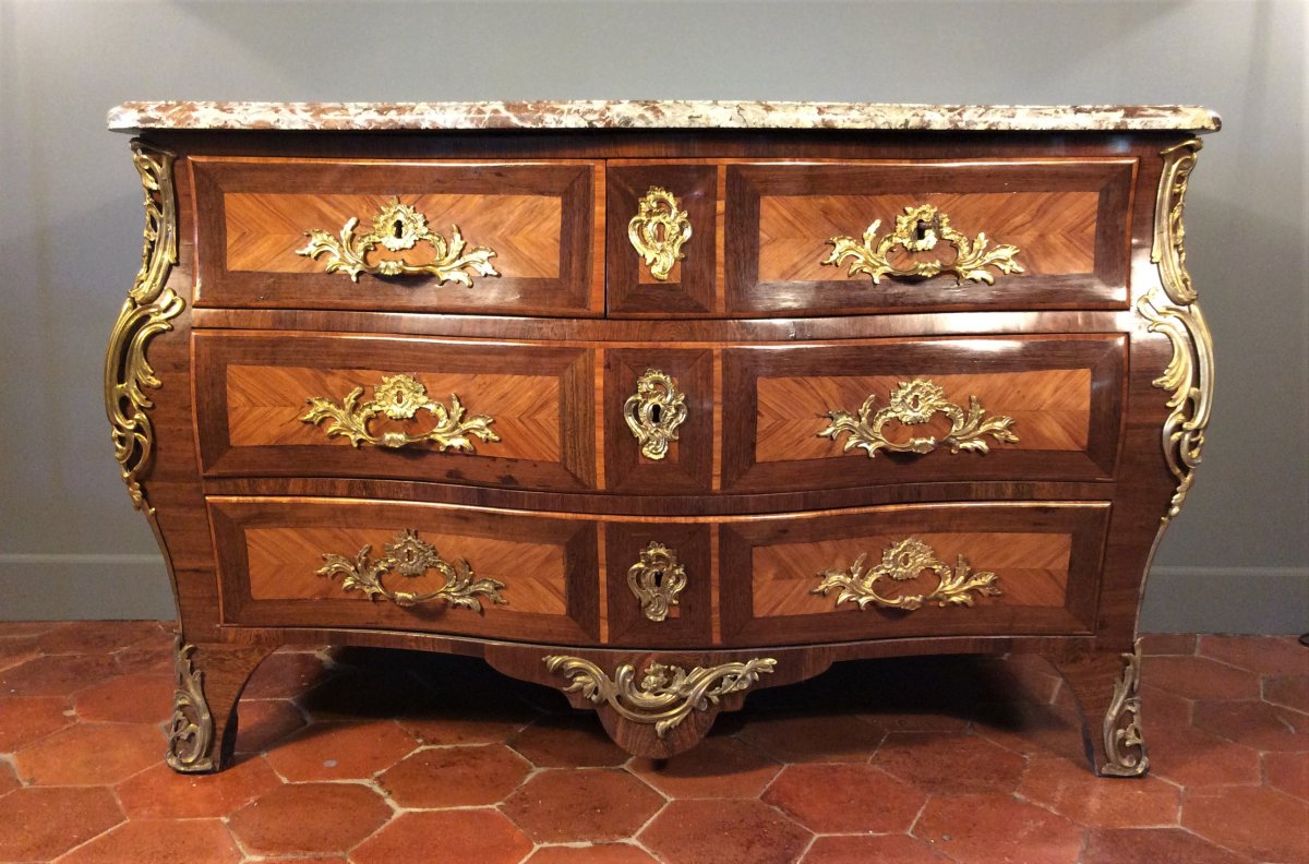 Stamped Léonard Boudin - Curved Tomb And Curved Commode - Louis XV Period-photo-3
