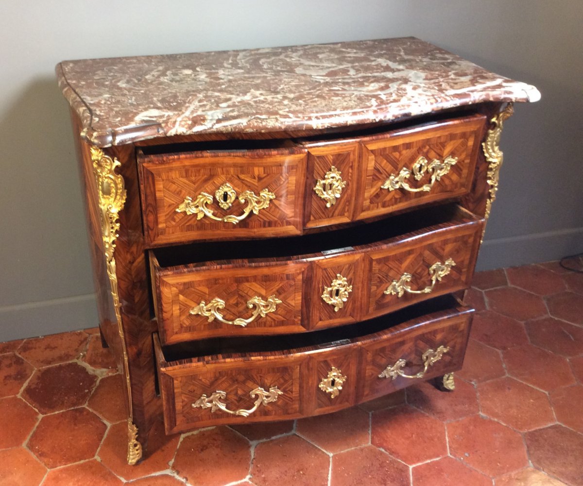 Estampillée F. Lieutaud -  Rare Et Splendide Commode Régence Galbée  - 18ème Siècle-photo-3