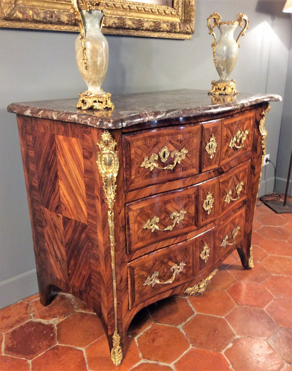 Estampillée F. Lieutaud -  Rare Et Splendide Commode Régence Galbée  - 18ème Siècle-photo-5