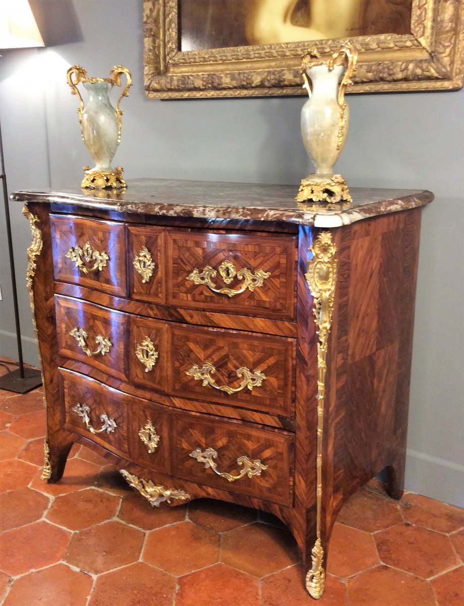 Estampillée F. Lieutaud -  Rare Et Splendide Commode Régence Galbée  - 18ème Siècle-photo-6